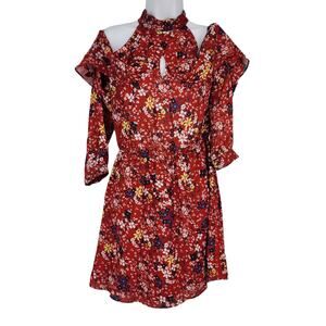 Parker Red Scilla Floral Print Cold Shoulder Halter Neck Dress Size Small New